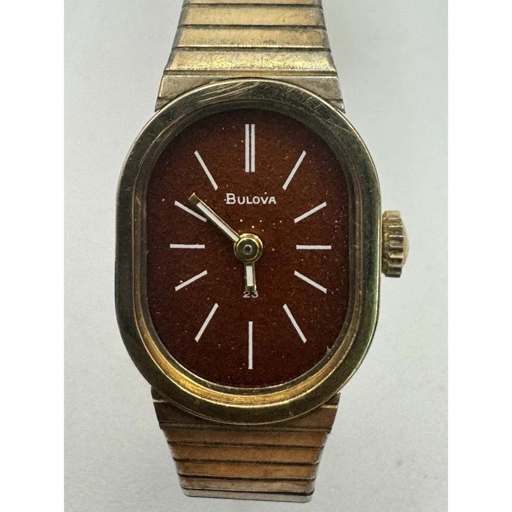 Vintage Bulova Ladies Wind Up Watch 10k‎ Gold RGP Bezel Missing Crystal